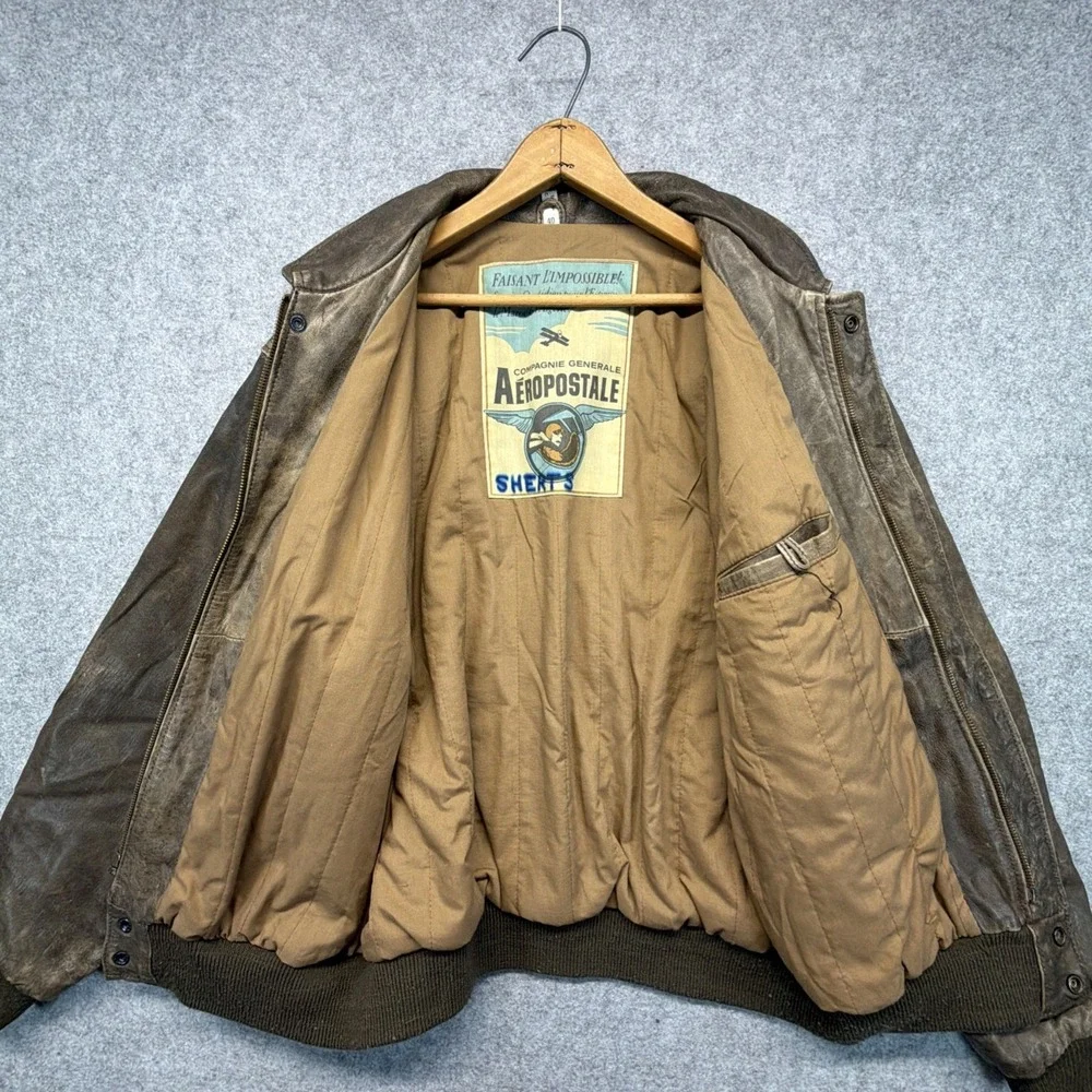 Vintage Aeropostale A-2 Military Leather Bomber Flight Jacket Chocolate Brown 40